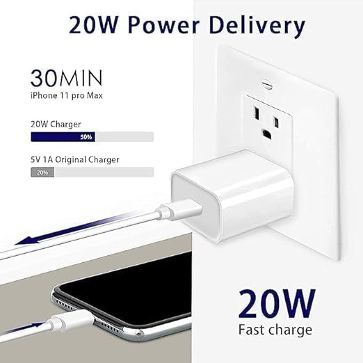 20W USB-C Fast Charger Adapter | Compatible with All USB-C Enabled Devices | White